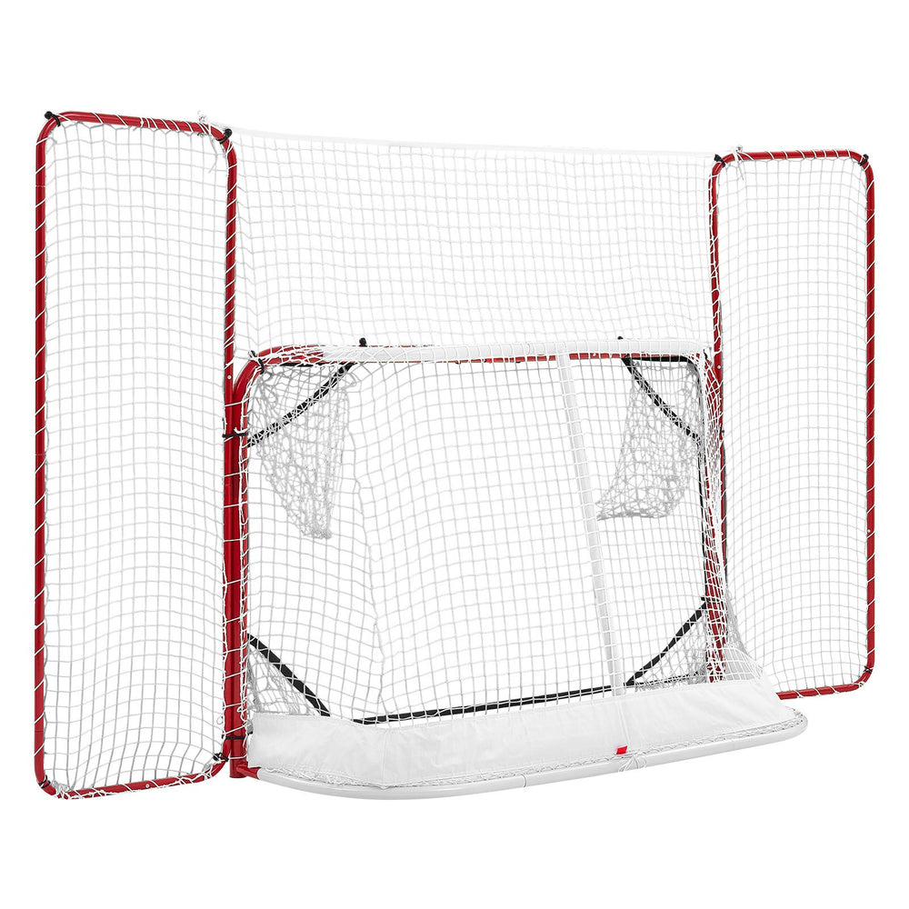 VEVOR Hockey Goal with Backstop and Targets, 10x6FT Street Steel Hockey Goal Set, Pro Lightweight and Portable Training Equipment, Durable Net for Indoor & Outdoor Use, Easy Assembly, White/Red