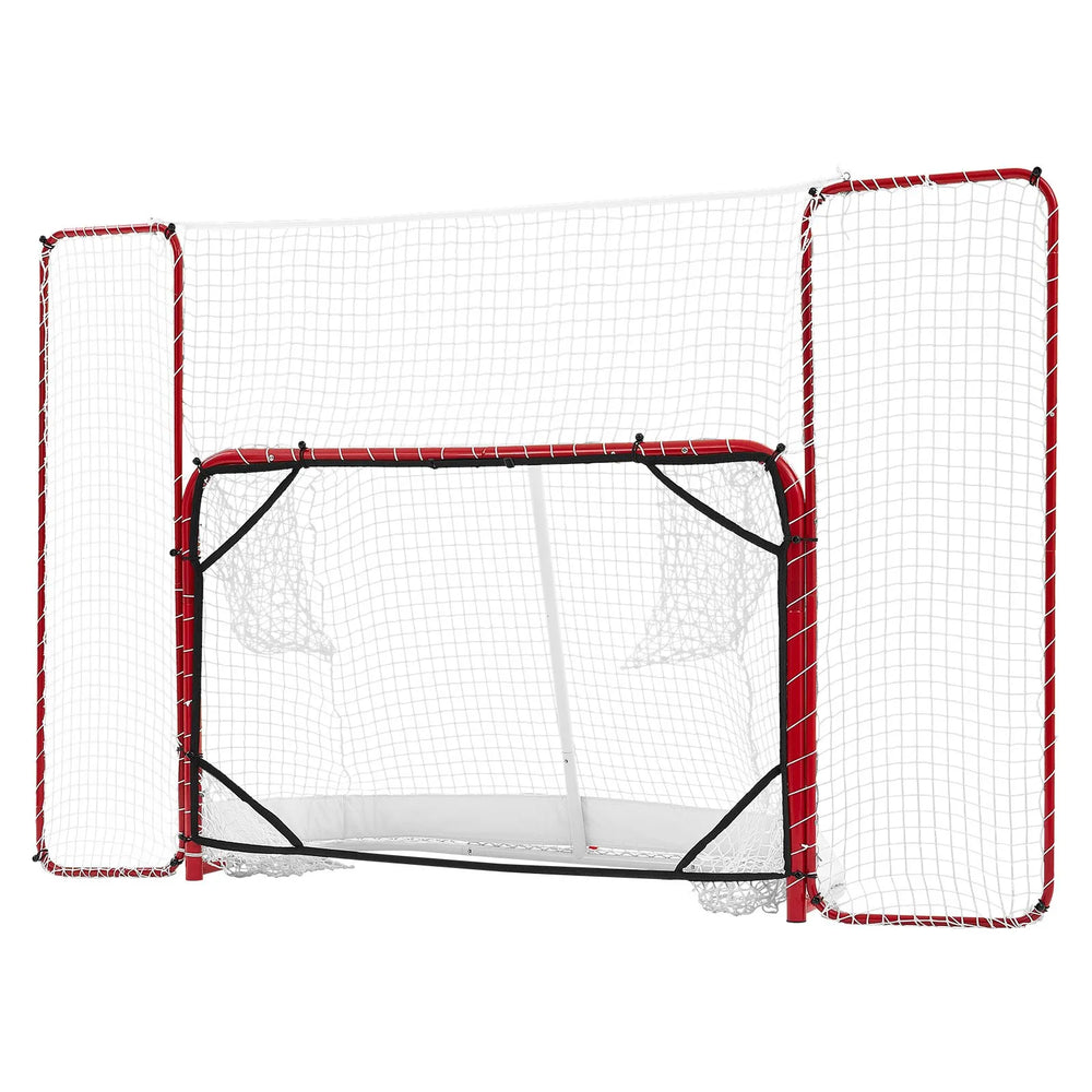 VEVOR Hockey Goal with Backstop and Targets, 10x6FT Street Steel Hockey Goal Set, Pro Lightweight and Portable Training Equipment, Durable Net for Indoor & Outdoor Use, Easy Assembly, White/Red