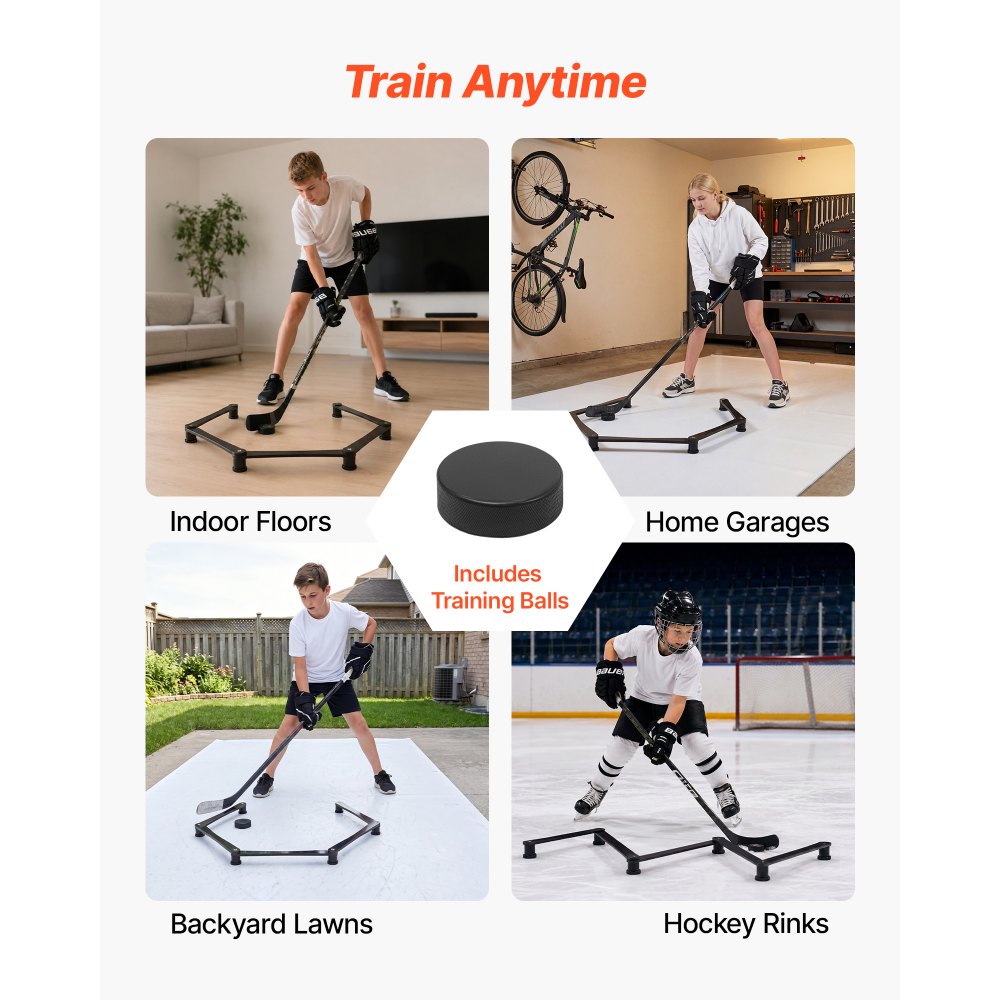 VEVOR Hockey Training Equipment, 5-Section Adjustable Hockey Stick Handling Trainer, Portable On/Off Ice Trainer, Lightweight Solid Sports Tool for Puck Control, Reaction Time, Hand-Eye Coordination