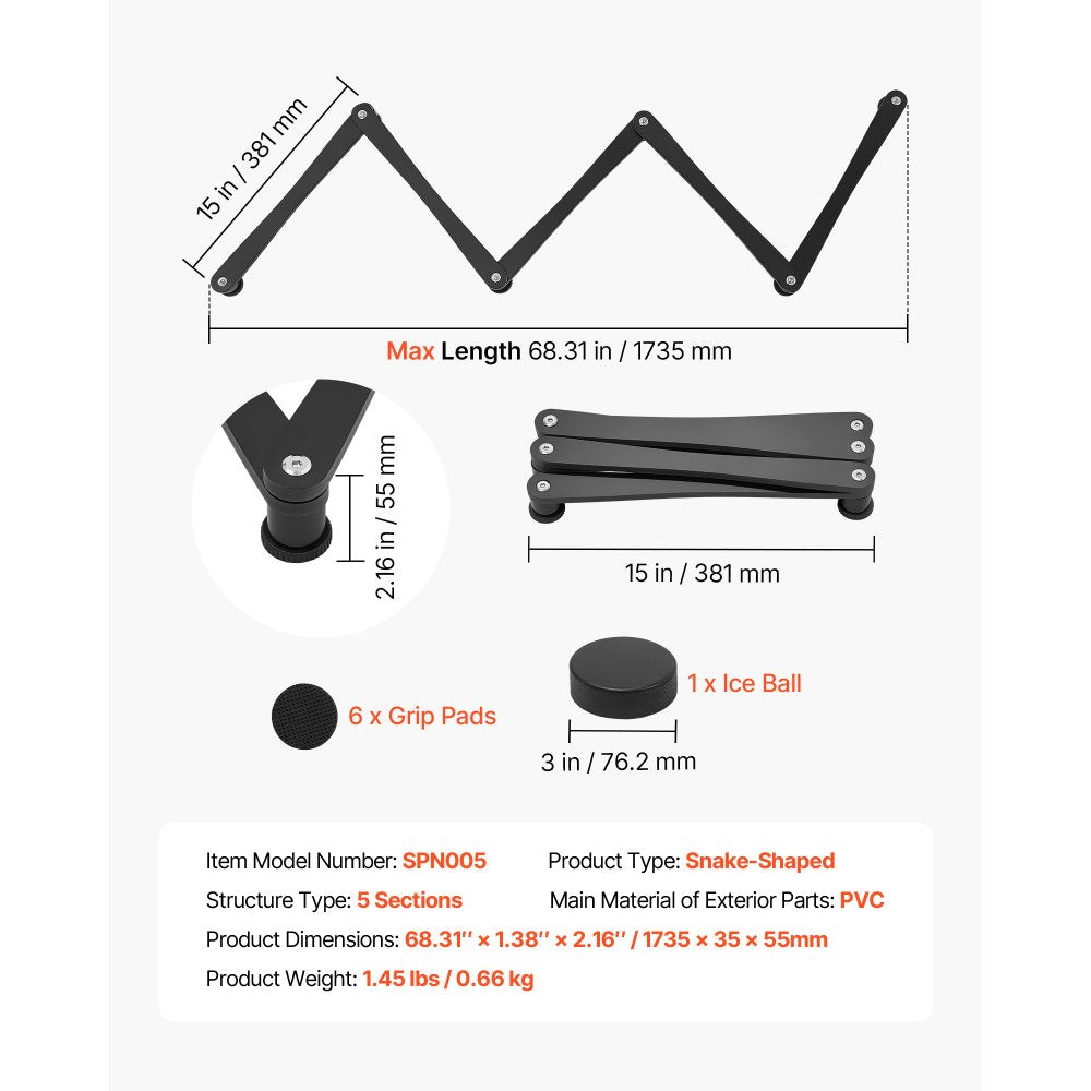 VEVOR Hockey Training Equipment, 5-Section Adjustable Hockey Stick Handling Trainer, Portable On/Off Ice Trainer, Lightweight Solid Sports Tool for Puck Control, Reaction Time, Hand-Eye Coordination