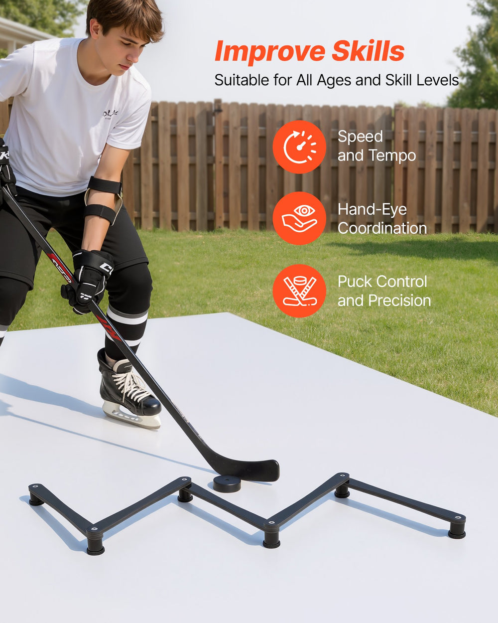 VEVOR Hockey Training Equipment, 5-Section Adjustable Hockey Stick Handling Trainer, Portable On/Off Ice Trainer, Lightweight Solid Sports Tool for Puck Control, Reaction Time, Hand-Eye Coordination