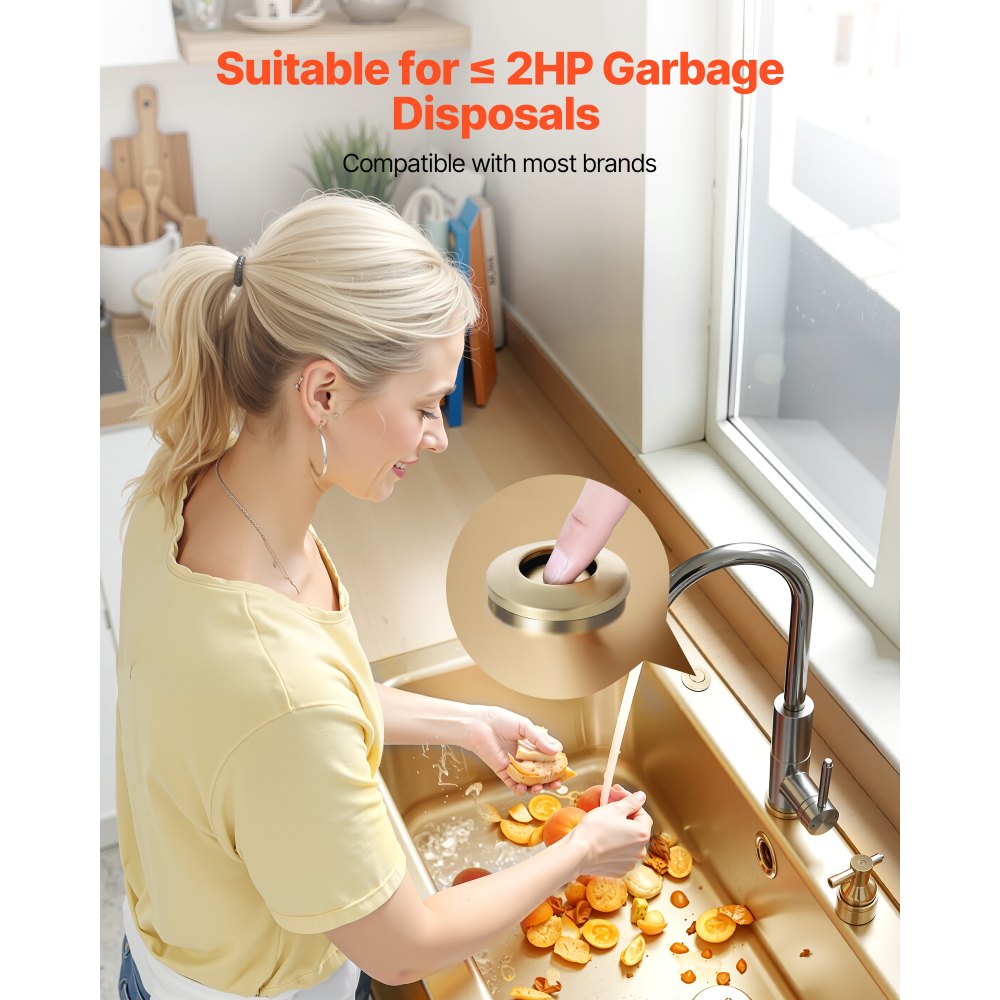 VEVOR Garbage Disposal Air Switch Kit, 2.5" Sink Top Air Switch for Food Waste Disposal, Brushed Gold Stainless Steel ON/OFF Air Button for Waste Disposer - Suitable for Stainless Steel Countertops