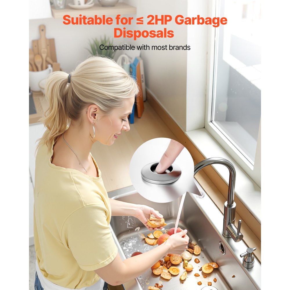 VEVOR Garbage Disposal Air Switch Kit, 2.5" Sink Top Air Switch for Food Waste Disposal, Brushed Silver Stainless Steel ON/OFF Air Button for Waste Disposer - Suitable for Stainless Steel Countertops