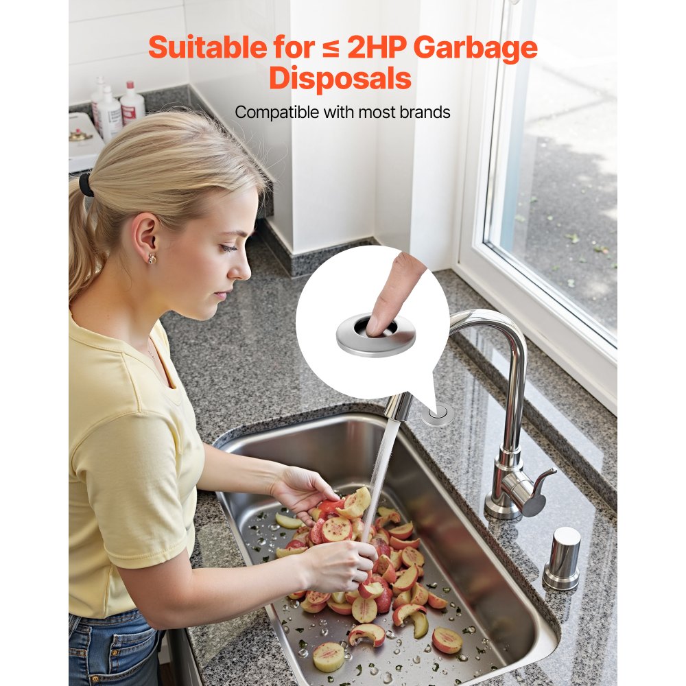 VEVOR Garbage Disposal Air Switch Kit, 3.5" Long Sink Top Air Switch for Food Waste Disposal, Brushed Silver Stainless Steel ON/OFF Air Push Button for Granite, Marble, and Quartz Countertops