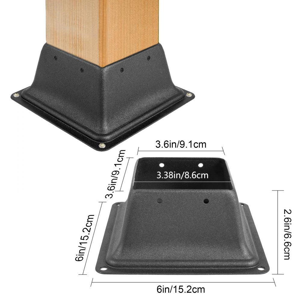 VEVOR Deck Post Base 5 PCS Post Base Skirt 4x4\" (Actual 3.38x3.38\") Post Support Flange 2.5LBS Deck Post Skirt Black Powder-Coated Decking Post Base with Thick Steel for Deck Supports Porch Railings