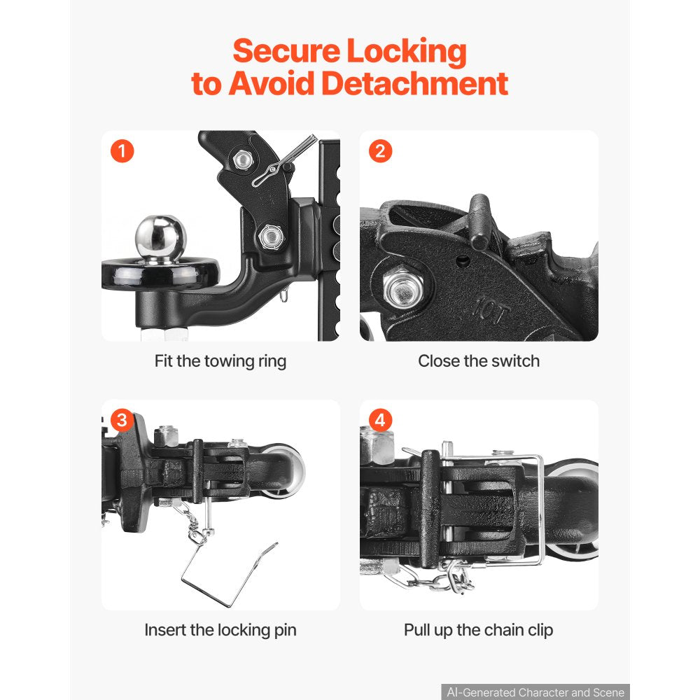 VEVOR Pintle Hook, 2-5/16 in Ball 20000 lbs Towing Capacity Pintle Hitch, for Trucks, Trailers, and Heavy-Duty Towing, Fits 2 in Receiver, Combines Hitch Ball & Hook Functions, Flexible Connection