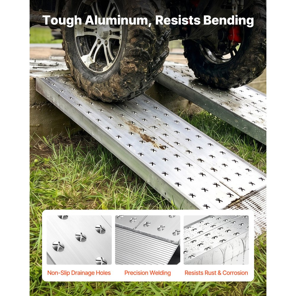VEVOR Aluminum Trailer Ramps, 2PCS 55 x 12 in, Heavy-Duty ATV Ramp Set with Anti-Slip Plates, 3000LBS Combined Capacity Loading Ramps for Motorcycles, Lawn Mowers, Farm Tractors, Carts