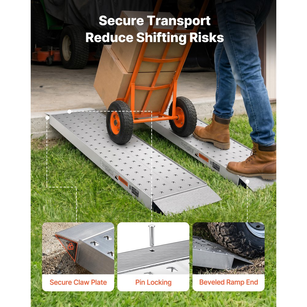 VEVOR Aluminum Trailer Ramps, 2PCS 55 x 12 in, Heavy-Duty ATV Ramp Set with Anti-Slip Plates, 3000LBS Combined Capacity Loading Ramps for Motorcycles, Lawn Mowers, Farm Tractors, Carts