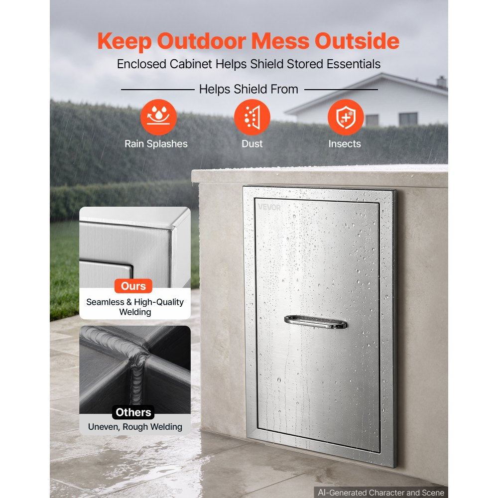 VEVOR Outdoor Kitchen Trash Drawer, 19"W x 25"H x 14"D, Waste Bin Included, for BBQ Island Storage, Patio Bars and Grill Station, with Handle, Built-In BBQ Island Drawers Organize Cookware Accessories