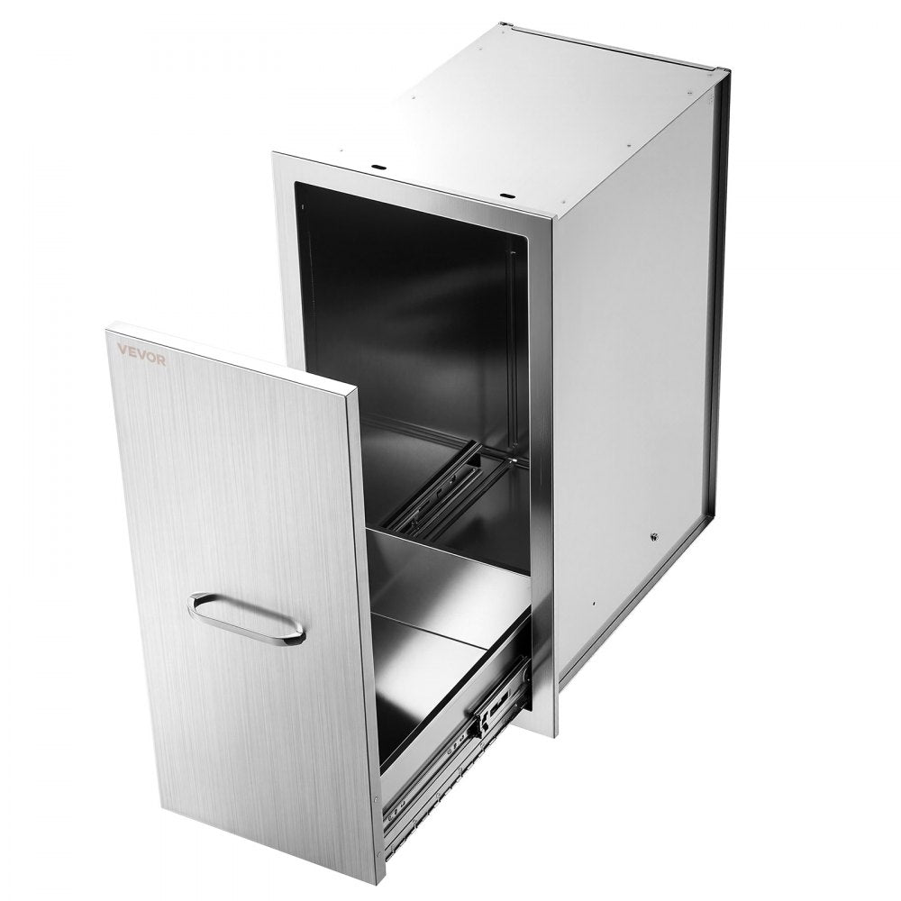 VEVOR Outdoor Kitchen Trash Drawer, 27"W x 19"H x 14"D, Bin Not Included, for BBQ Island Storage, Patio Bars and Grill Station, with Handle, Built-In BBQ Island Drawers Organize Cookware Accessories