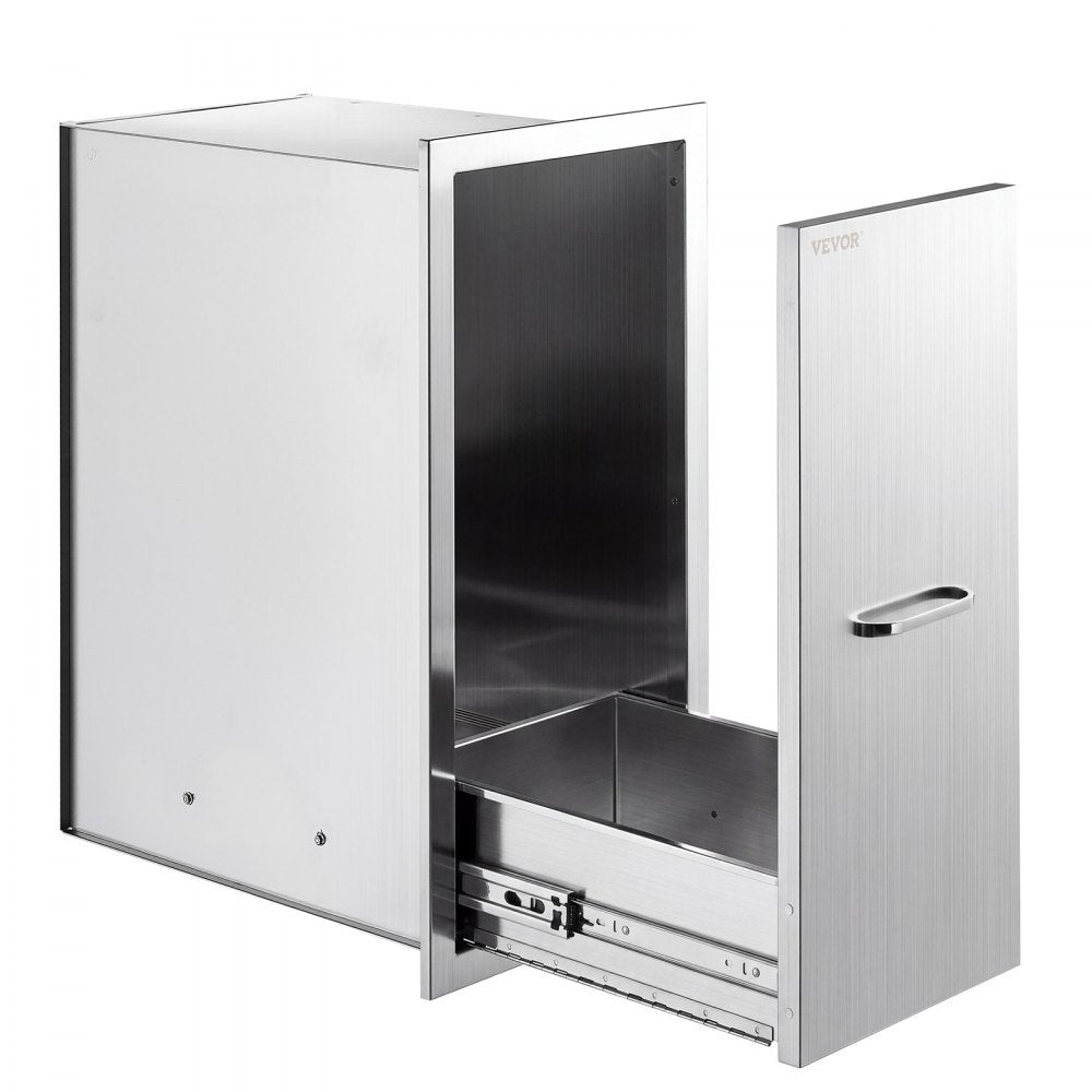 VEVOR Outdoor Kitchen Trash Drawer, 27"W x 19"H x 14"D, Bin Not Included, for BBQ Island Storage, Patio Bars and Grill Station, with Handle, Built-In BBQ Island Drawers Organize Cookware Accessories