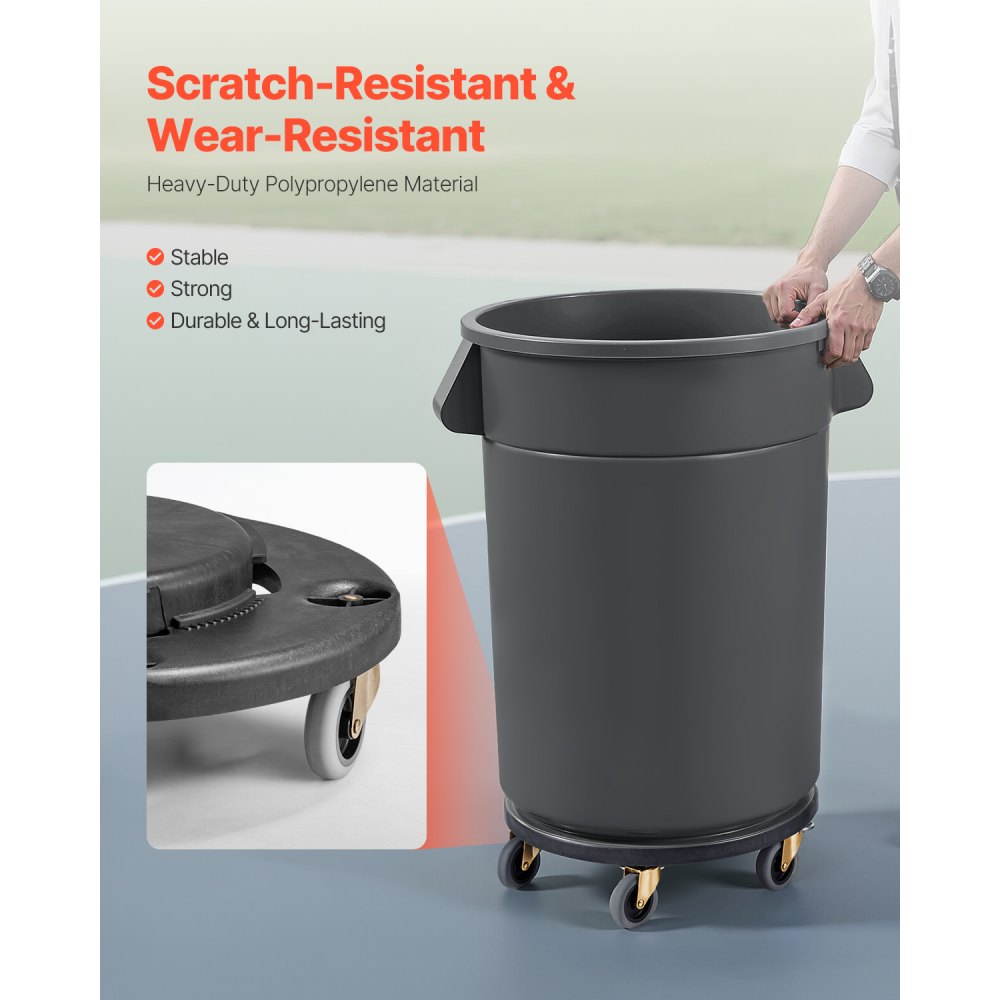 VEVOR Trash Can Dolly, Fit 20, 32, 44, 55 Gallon Containers, 2 Packs Round Trash Can Roller Base with 4 Lockable Wheels, 500lbs Heavy Duty Barrel Dolly, Multi-Functional Rolling Dolly Cart