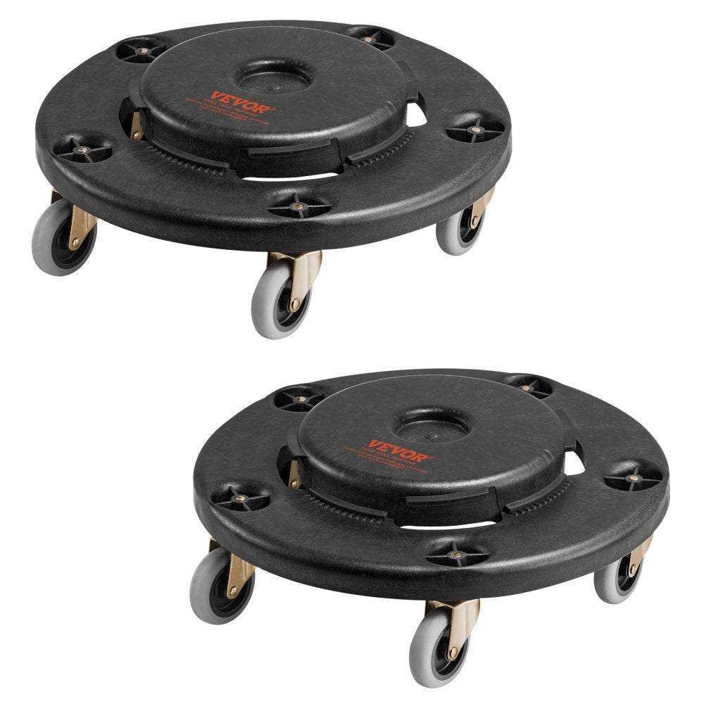 VEVOR Trash Can Dolly, Fit 20, 32, 44, 55 Gallon Containers, 2 Packs Round Trash Can Roller Base with 4 Lockable Wheels, 500lbs Heavy Duty Barrel Dolly, Multi-Functional Rolling Dolly Cart