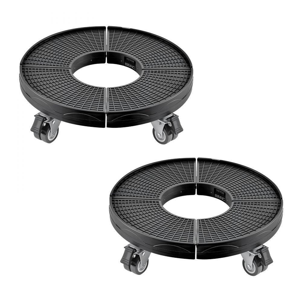 VEVOR Trash Can Dolly with 4 Lockable Wheels, 440lbs Weight Capacity, 2 Packs Round Trash Can Roller Base, 15-22.8 in Adjustable, Heavy Duty Plant Caddy, Multi-Functional Rolling Dolly Cart, Black