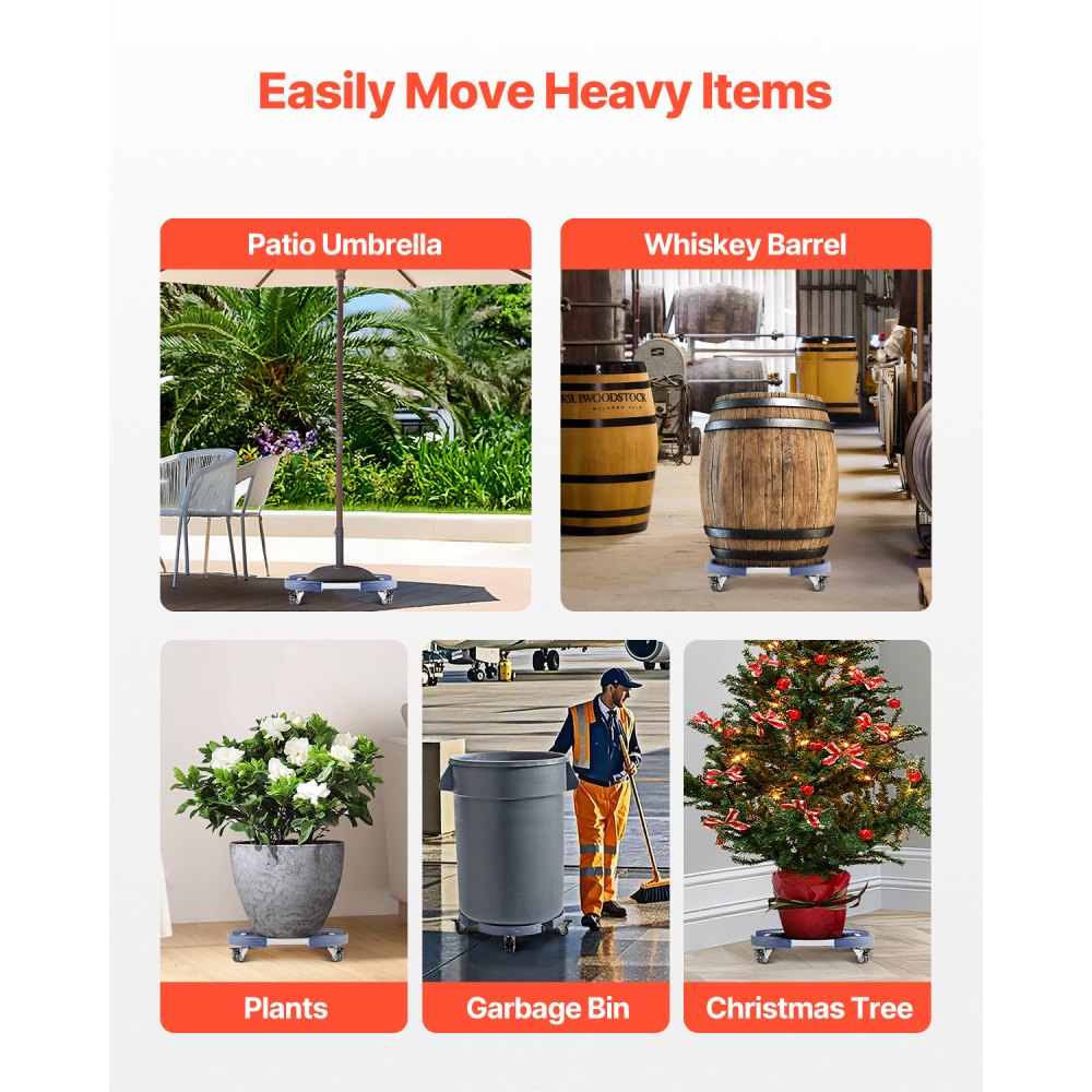VEVOR Trash Can Dolly with 4 Lockable Wheels, 440lbs Weight Capacity, Round Trash Can Roller Base, 15-22.8 in Adjustable, Heavy Duty Drum Dolly Plant Caddy, Multi-Functional Rolling Dolly Cart, Blue