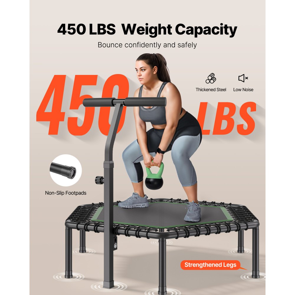 VEVOR 54.5 Inch Mini Trampoline, 450 lbs Max Load Fitness Rebounder, Stable & Quiet Small Trampoline with 3 Levels Height Adjustable & Foam Handle, Exercise Rebounder for Adults Indoor/Garden Workout