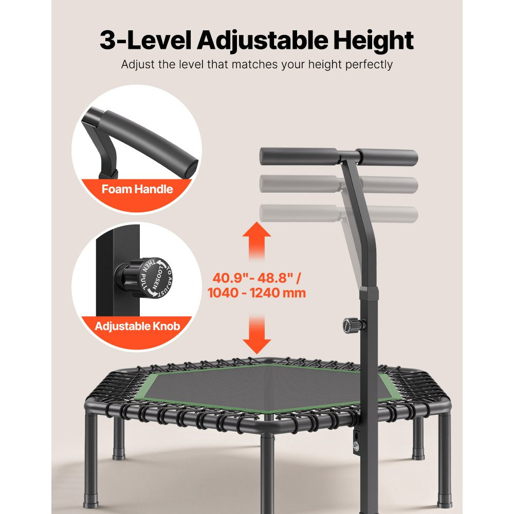 VEVOR 54.5 Inch Mini Trampoline, 450 lbs Max Load Fitness Rebounder, Stable & Quiet Small Trampoline with 3 Levels Height Adjustable & Foam Handle, Exercise Rebounder for Adults Indoor/Garden Workout