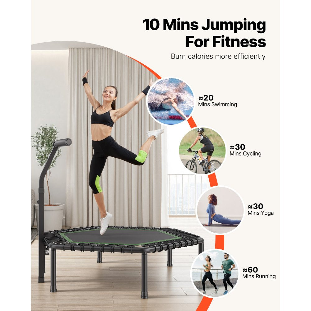 VEVOR 54.5 Inch Mini Trampoline, 450 lbs Max Load Fitness Rebounder, Stable & Quiet Small Trampoline with 3 Levels Height Adjustable & Foam Handle, Exercise Rebounder for Adults Indoor/Garden Workout
