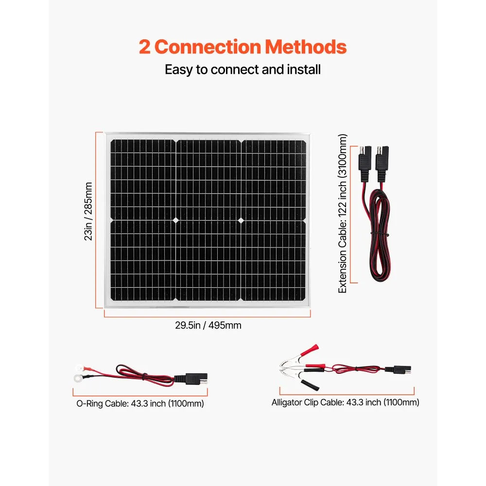 VEVOR 50W 12V Solar Battery Charger Maintainer, Mono Solar Panel Trickle Battery Charger with Upgraded MPPT Controller, IP65 Waterproof for Car Boat RV Trailer Flat Rooftop (Bracket Not Included)
