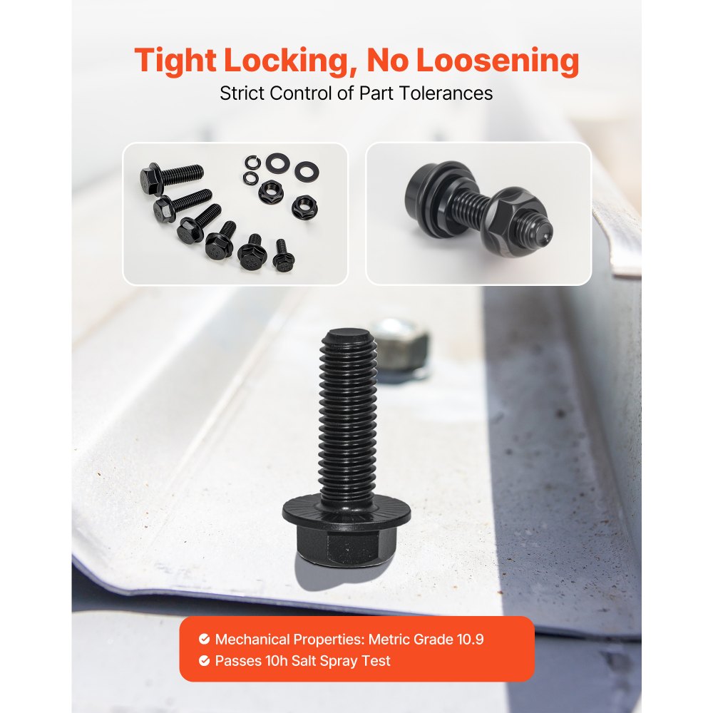 VEVOR 280 Pcs Bolts and Nuts Assortment Kit, Metric Machine Screws and Flat Washers, Alloy Steel M6/M8/M10 Multiple Size, for Furniture / Equipment Assembly, Vehicle Grade 10.9 Black, with Case
