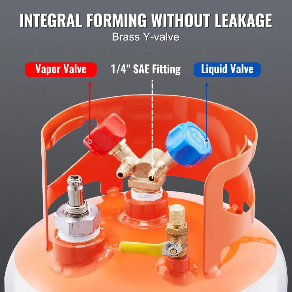 VEVOR Refrigerant Recovery Tank with Float Switch - 30 lb. Capacity ac Recovery Tank with ¼ to ½ Adaptor, Reusable Recovery Tank HVAC for All Refrigerant, Prevent Overflow, with Trace Amount of N₂