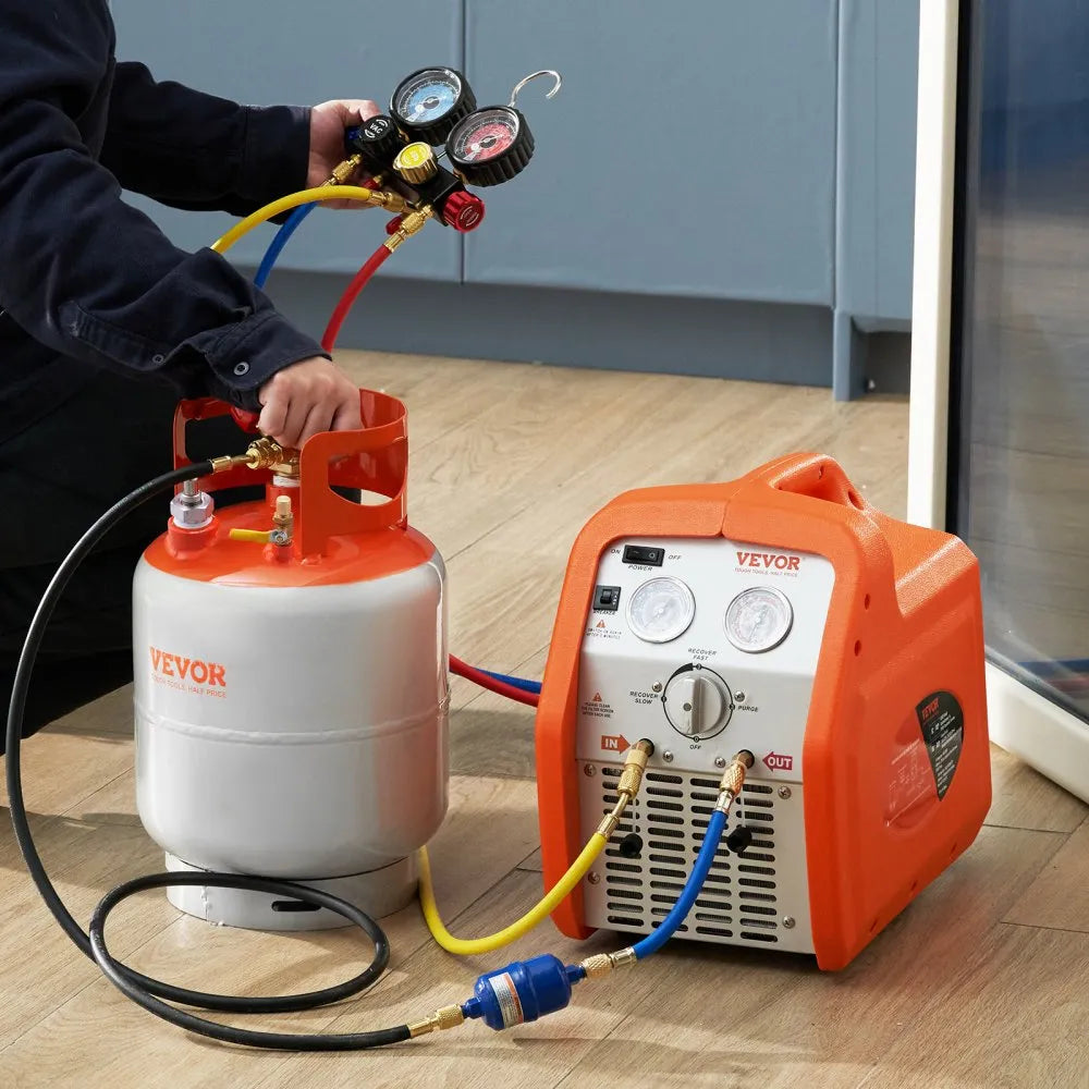 VEVOR Refrigerant Recovery Tank with Float Switch - 30 lb. Capacity ac Recovery Tank with ¼ to ½ Adaptor, Reusable Recovery Tank HVAC for All Refrigerant, Prevent Overflow, with Trace Amount of N₂