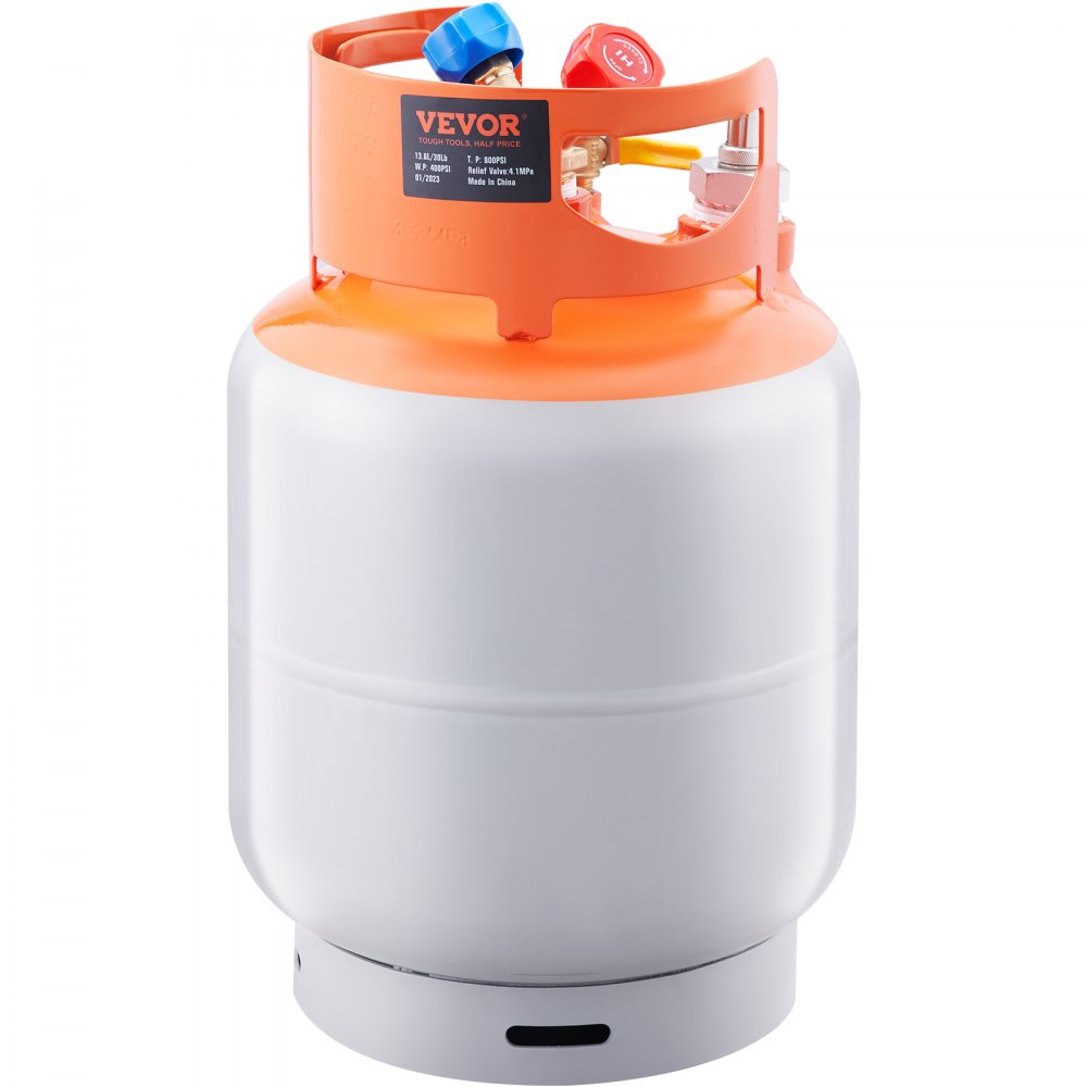 VEVOR Refrigerant Recovery Tank with Float Switch - 30 lb. Capacity ac Recovery Tank with ¼ to ½ Adaptor, Reusable Recovery Tank HVAC for All Refrigerant, Prevent Overflow, with Trace Amount of N₂