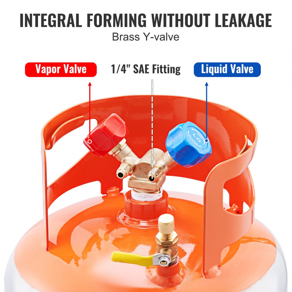 VEVOR Refrigerant Recovery Tank, 30 LBS Capacity, 400 psi Portable Cylinder Tank with Y-Valve for Liquid/Vapor, High-sealing Recovery Can for R22/R134A/R410A, Orange+Gray