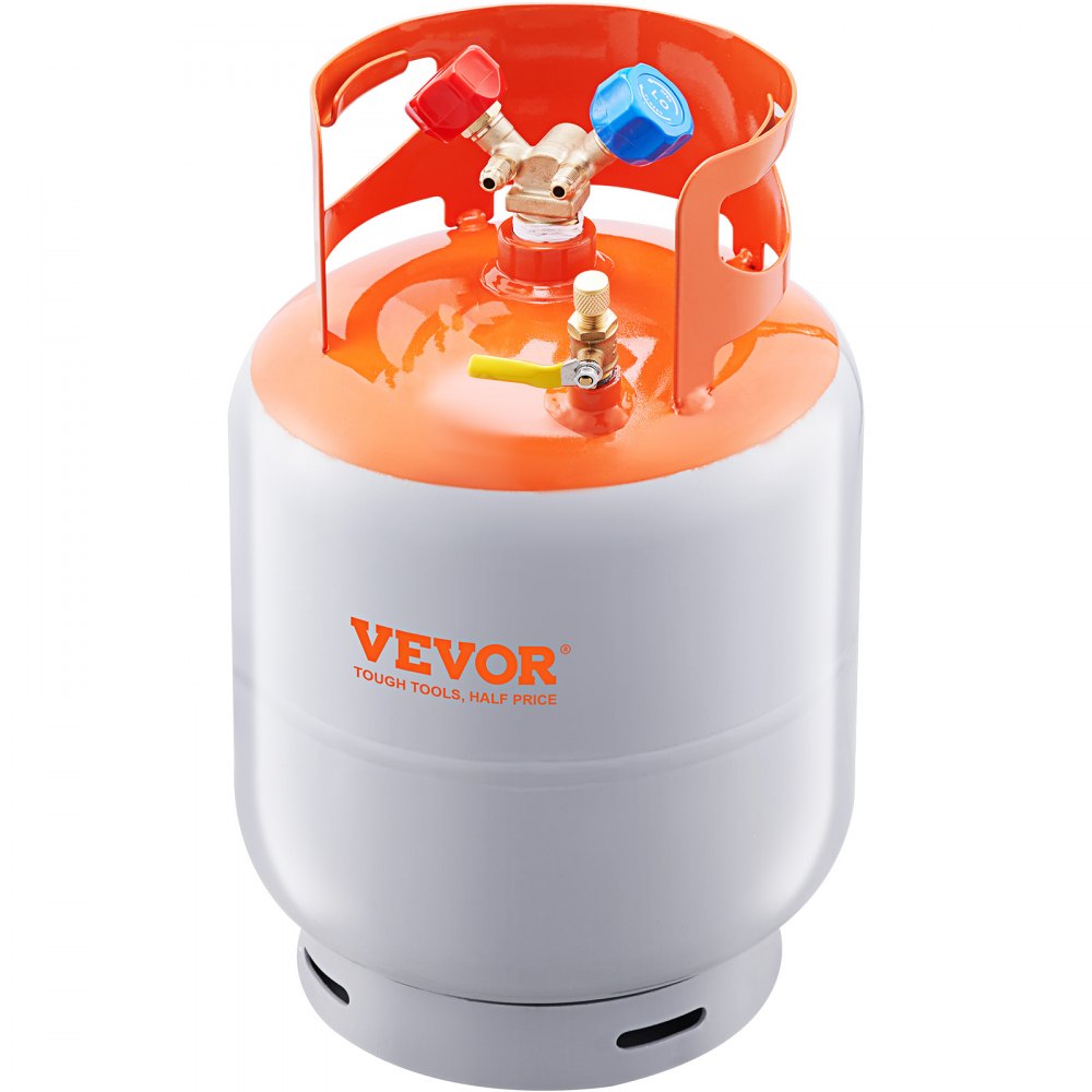 VEVOR Refrigerant Recovery Tank, 30 LBS Capacity, 400 psi Portable Cylinder Tank with Y-Valve for Liquid/Vapor, High-sealing Recovery Can for R22/R134A/R410A, Orange+Gray