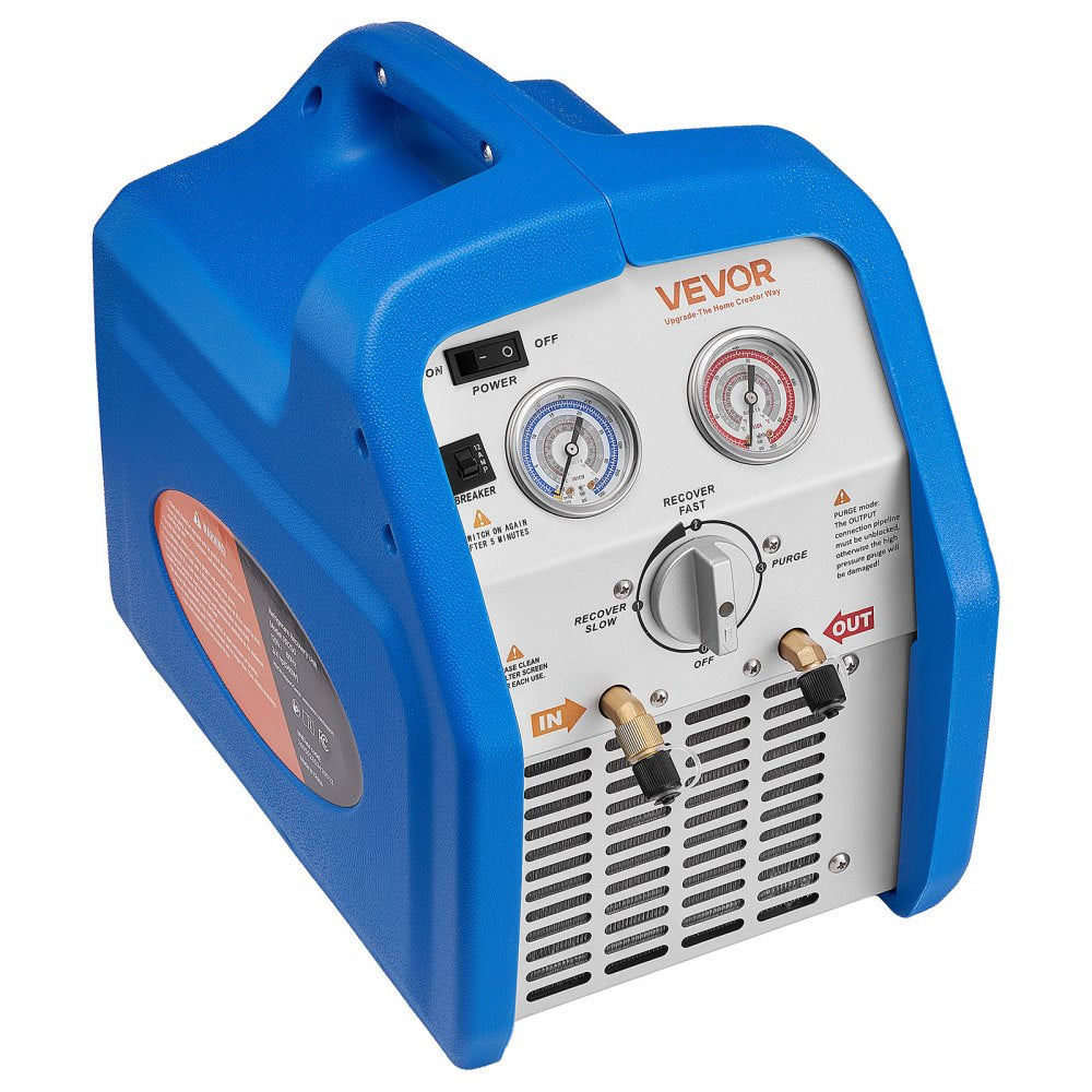 VEVOR Portable Refrigerant Recovery Machine, 3/4 HP 120V 60Hz Single Cylinder AC Recovery Machine for Liquid Vapor Refrigerant, 1750 RPM Recycling Unit HVAC for Automotive & Household Air Conditioning