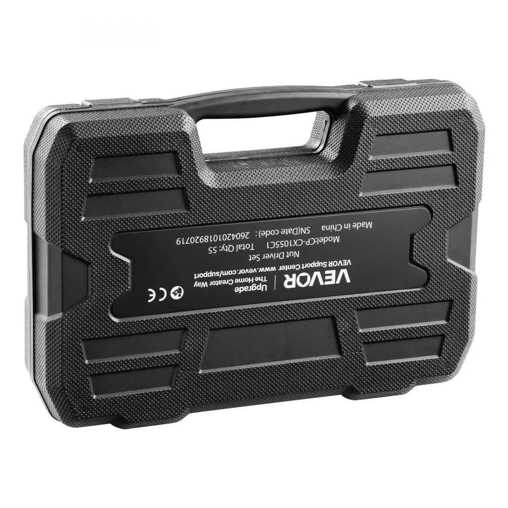 VEVOR Master Magnetic Impact Nut Driver Set 55PCS, Metric & SAE Sizes, with Socket Adapters, Bit Holder, Wing Nut Driver, Pivoting Nutsetter, Quick Release Extension, Power Bits, Storage Box