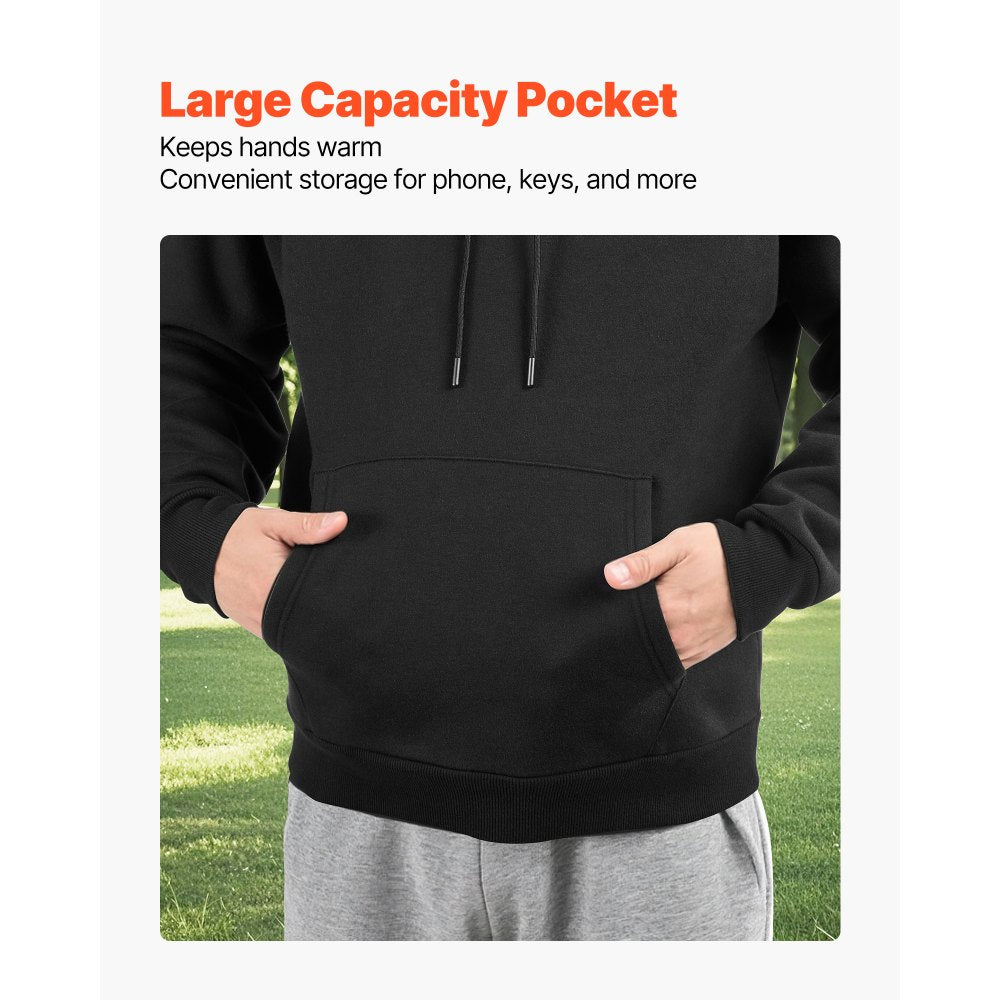 VEVOR Men Pullover Hoodie, Medium Size, Fleece Long Sleeve Comfy Casual Basic Pullover Hooded Sweatshirt, Warm & Skin-friendly, Practical & Trendy, Black Hoodie with Large Pocket for Fall & Winter