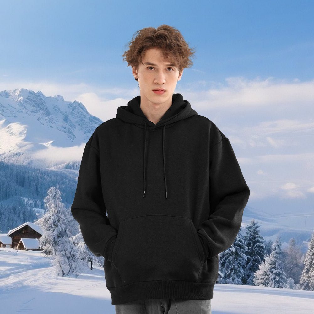 VEVOR Men Pullover Hoodie, Medium Size, Fleece Long Sleeve Comfy Casual Basic Pullover Hooded Sweatshirt, Warm & Skin-friendly, Practical & Trendy, Black Hoodie with Large Pocket for Fall & Winter