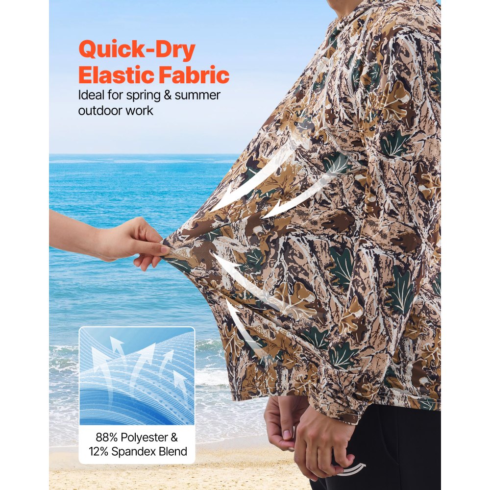 VEVOR Camo Hoodie, Medium Size, Men Pullover Hooded Sweatshirt, Moisture Wicking & Breathable, Quick-dry, Hiking Fishing Shirt with Hood, Long Sleeves Hunting Shirts for Spring & Summer Outdoor Work