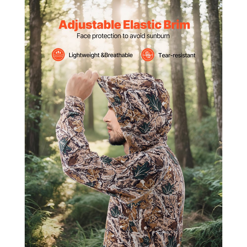 VEVOR Camo Hoodie, XX-Large Size, Men Pullover Hooded Sweatshirt, Moisture Wicking & Breathable, Quick-dry, Hiking Fishing Shirt with Hood, Long Sleeves Hunting Shirts for Spring & Summer Outdoor Work