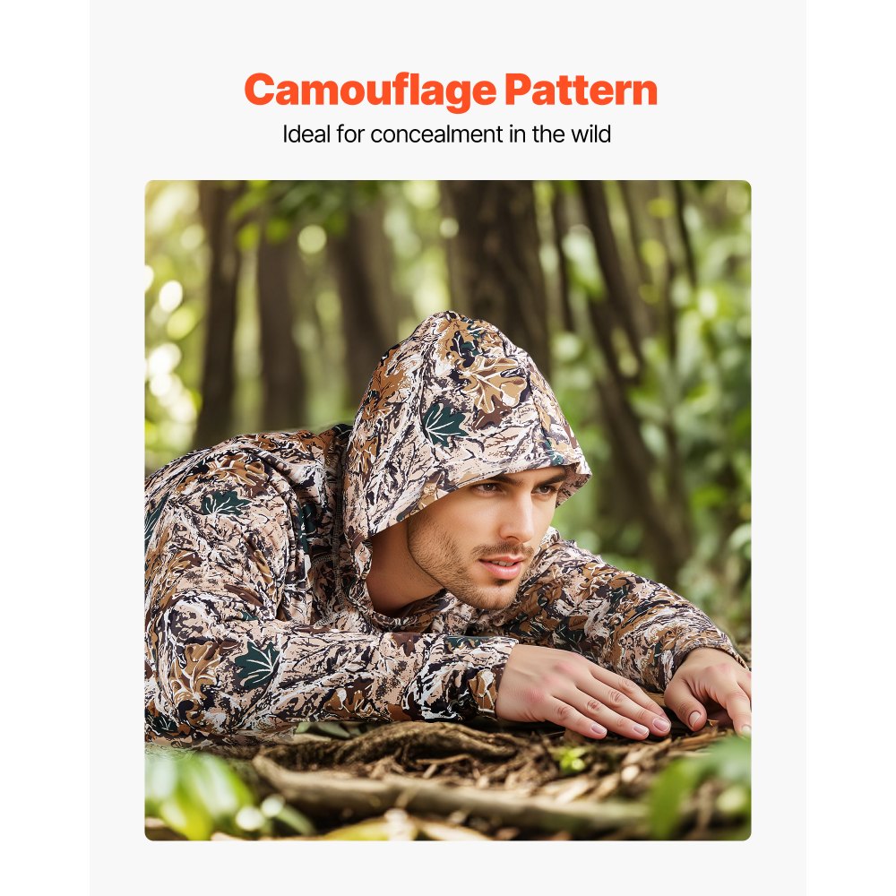 VEVOR Camo Hoodie, XX-Large Size, Men Pullover Hooded Sweatshirt, Moisture Wicking & Breathable, Quick-dry, Hiking Fishing Shirt with Hood, Long Sleeves Hunting Shirts for Spring & Summer Outdoor Work