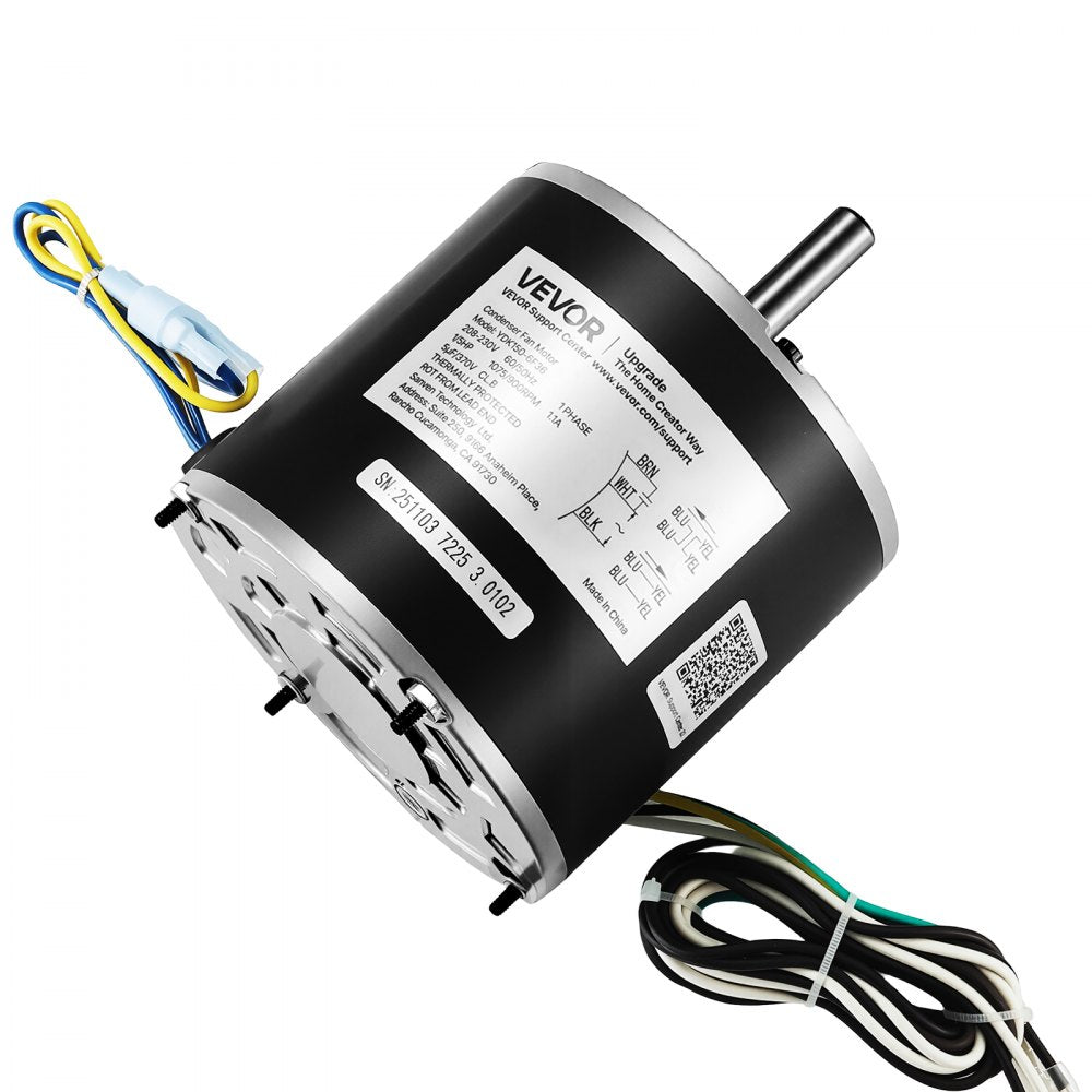 VEVOR Condenser Fan Motor with Capacitor, 1/5HP 1075/900RPM 208-230V, Replaces 12Y75, 97M49, 100483-02, 43W49, Compatible with Lennox Interlink Emerson K48HXGCK-4210 K48HXGFG-4294 YFK-150-6
