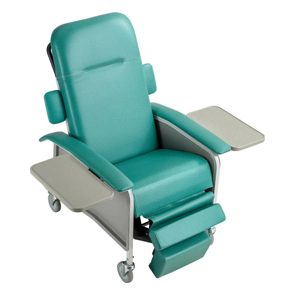 VEVOR 4-Position Geri Reclining Chair 500LBS Capacity Geri Chair Recliner, 4-Wheel Medical Recliner Chairs with Trendelenburg, Soft Padded Seat & Trays for Hospitals, Clinics, Geriatric Home Care