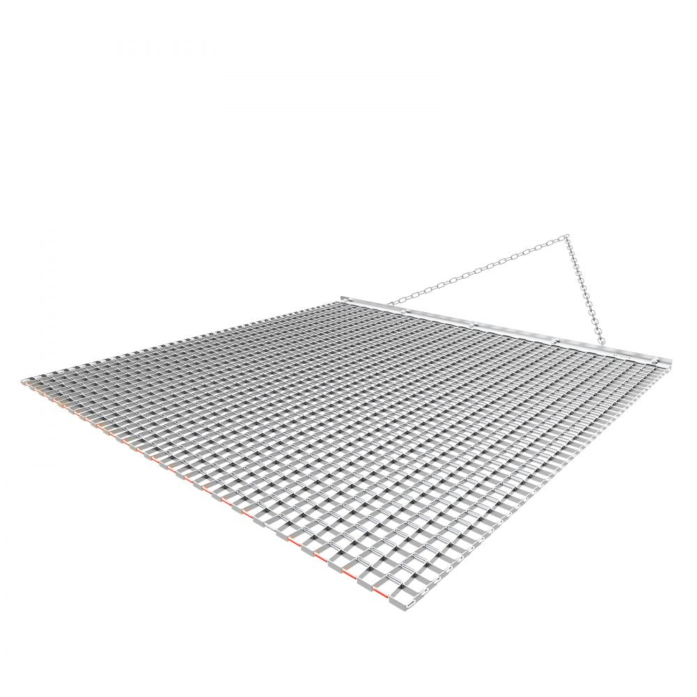 VEVOR Drag Harrow, 4 x 4 ft, High-Efficiency Chain Harrow Rake, ATVs UTVs Tractors Attachments, Durable Galvanized Steel Mesh Drag Mat with Towing Chain, for Gravel Driveway Ruts Farm Field Leveling