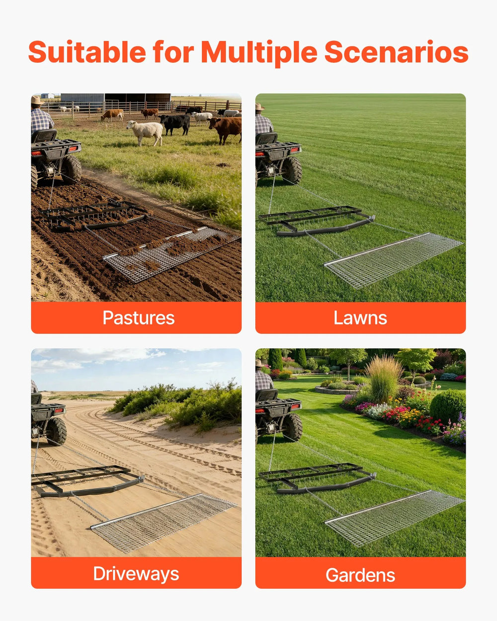 Suitable for multiple scenarios graphic (pastures, lawns, driveways, gardens)
