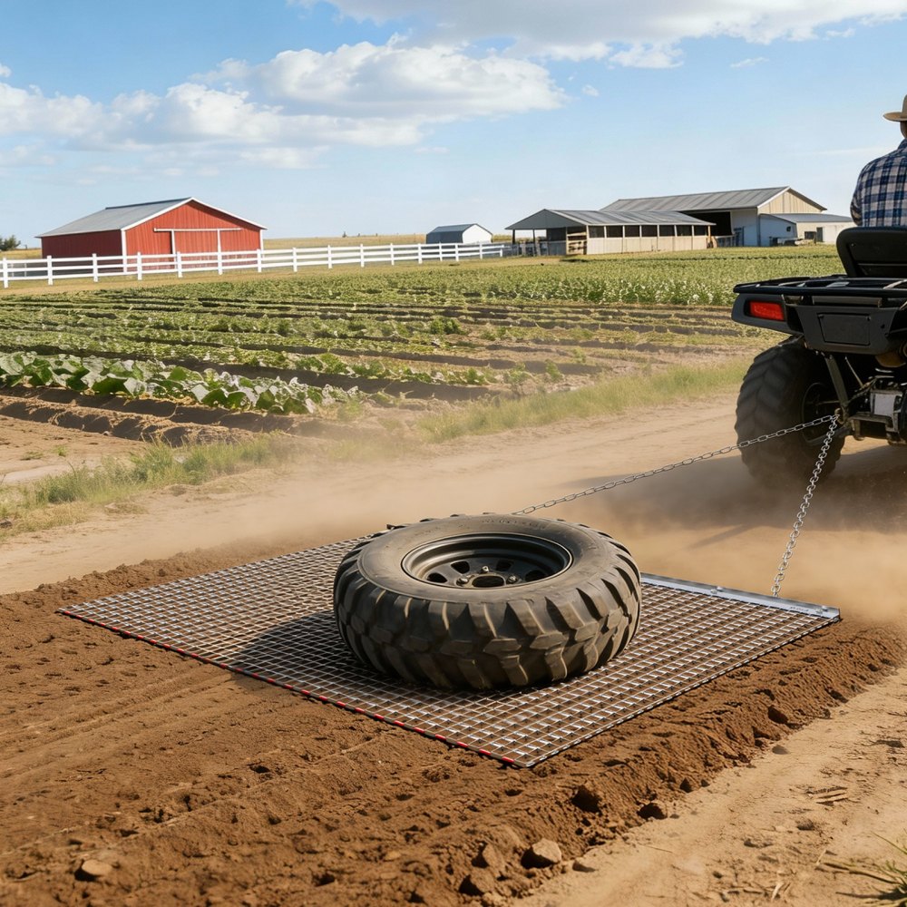VEVOR Drag Harrow, 6 x 3 ft, High-Efficiency Chain Harrow Rake, ATVs UTVs Tractors Attachments, Durable Galvanized Steel Mesh Drag Mat with Towing Chain, for Gravel Driveway Ruts Farm Field Leveling