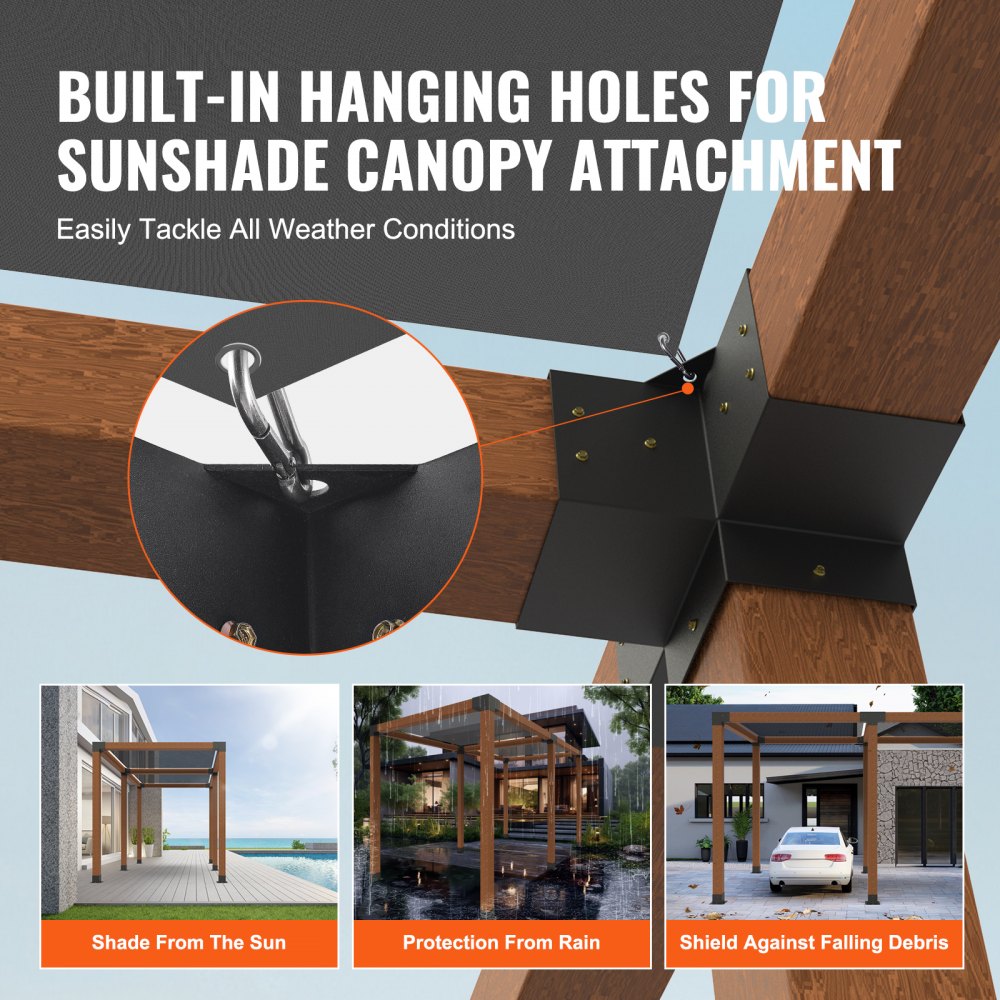 VEVOR Pergola Bracket Kit 6''x6''(Inner Size 5.6x5.6), 2pcs 4-Way Heavy Duty Corner Bracket Woodworks DIY Post Base Kit, Easy Installation Wooden Beams for Gazebos, Patio Pergolas, Log Cabin Outdoor