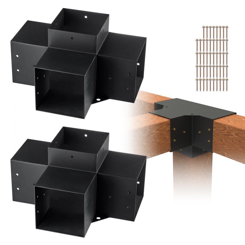 VEVOR Pergola Bracket Kit 6''x6''(Inner Size 5.6x5.6), 2pcs 4-Way Heavy Duty Corner Bracket Woodworks DIY Post Base Kit, Easy Installation Wooden Beams for Gazebos, Patio Pergolas, Log Cabin Outdoor