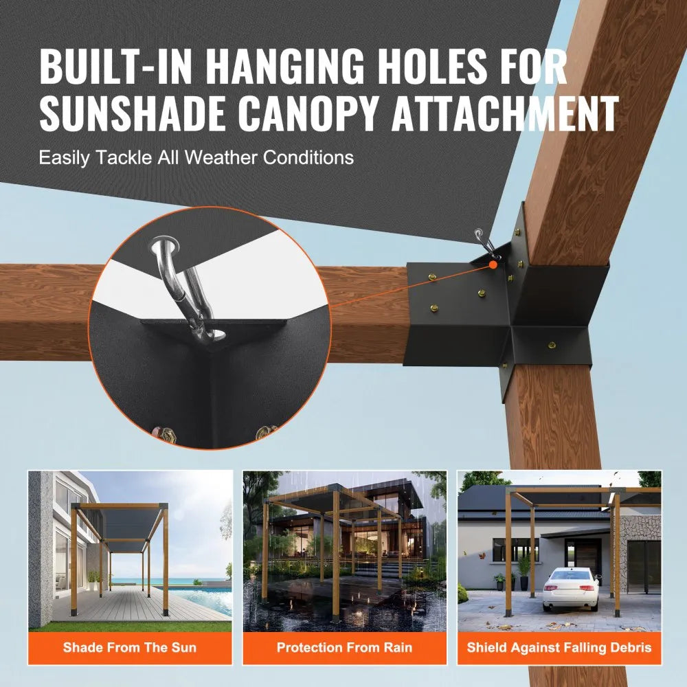 VEVOR Pergola Bracket Kit 4''x4''(Inner Size 3.6x3.6), 4pcs 3-Way Heavy Duty Corner Bracket Woodworks DIY Post Base Kit, Easy Installation Wooden Beams for Gazebos, Patio Pergolas, Log Cabin Outdoor
