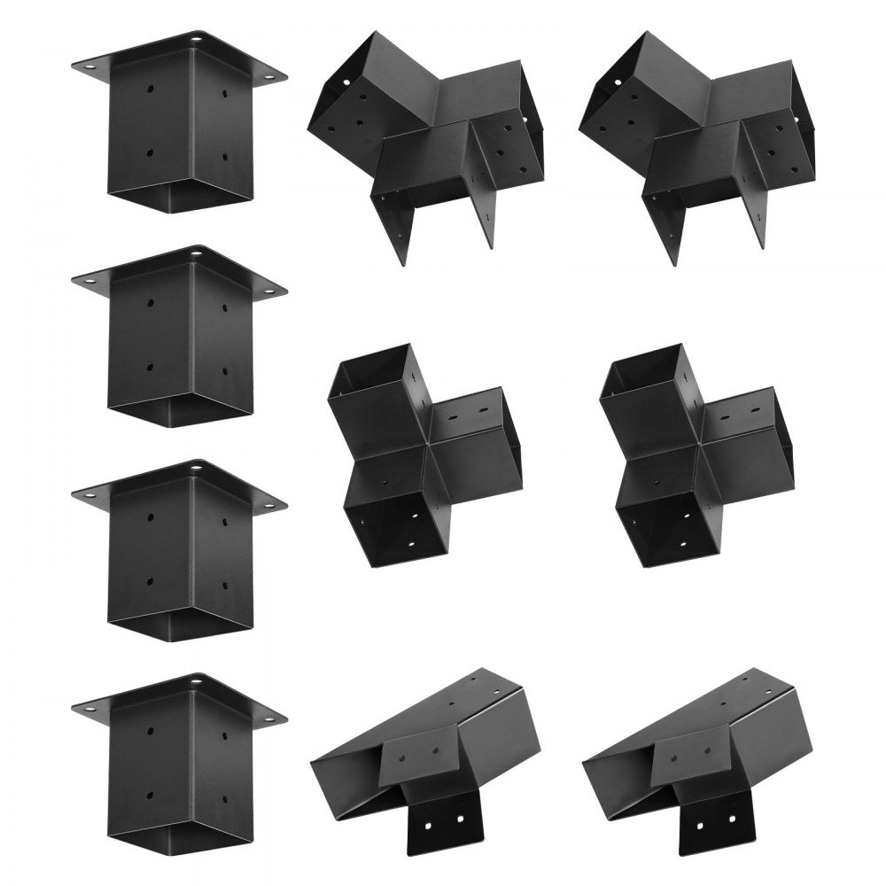 VEVOR Pergola Kit, 4x4 Inch Pointed-Roof Pergola Brackets for 3.5x3.5 In Lumbers in Actual Size, 3-Way / 4-Way Gazebo Bracket with Post Bases & Ridge Brackets for Outdoor Pergolas Gazebo Shed, 14 Pcs