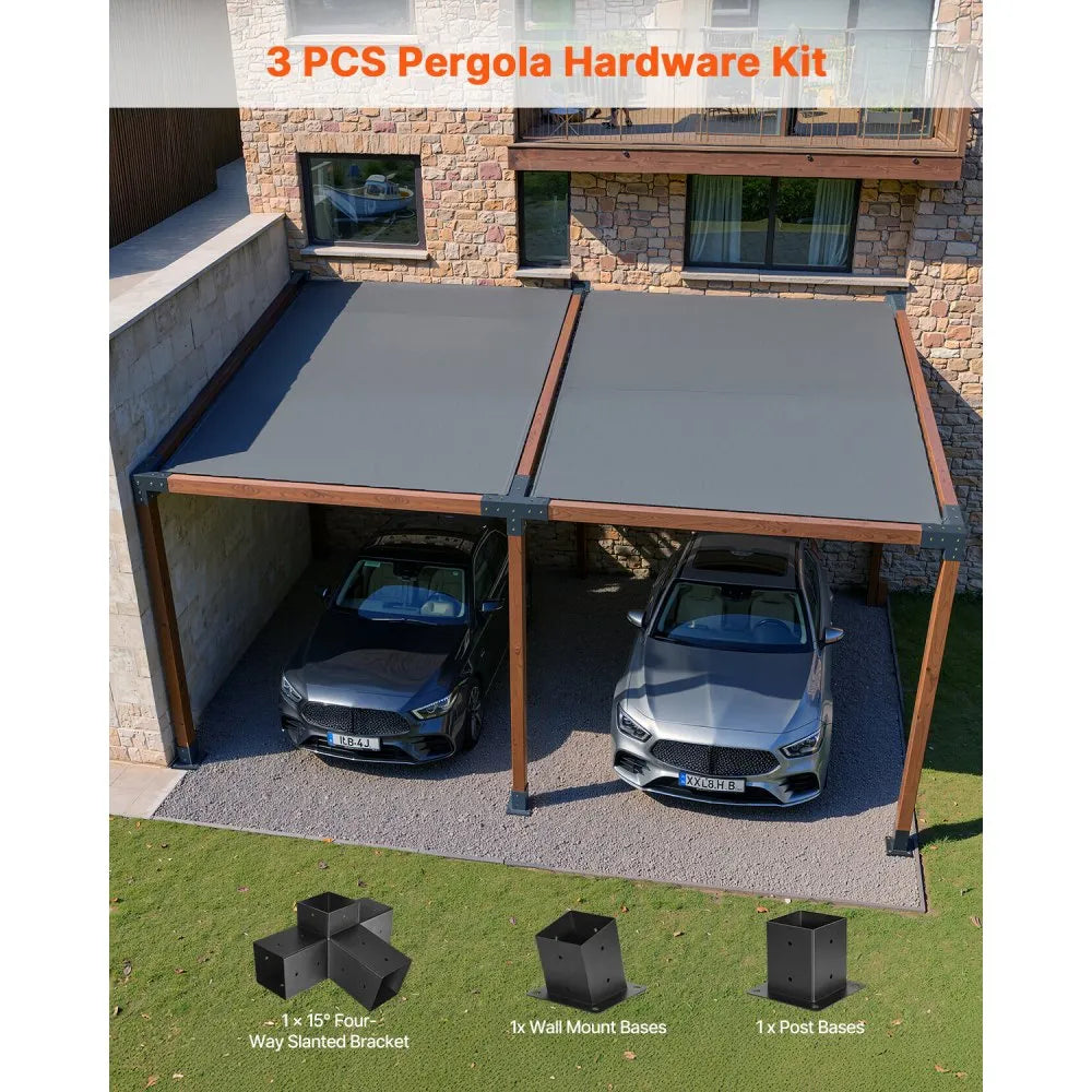 VEVOR Pergola Kit, 4x4 Inch 4-Way Slanted Bracket for 3.5x3.5 Inch Wood Beams in Actual Size, Carbon Steel Pergola Bracket with Post Base and Wall Mount Base, for Outdoor Pergolas, Gazebos, Sheds