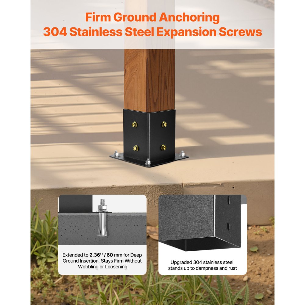 VEVOR Pergola Kit, 4x4 Inch 3-Way Slanted Bracket for 3.5x3.5 Inch Wood Beams in Actual Size, Carbon Steel Pergola Bracket with Screws and Post Bases, for Outdoor Wood Pergolas, Gazebos, Sheds, 8 Pcs