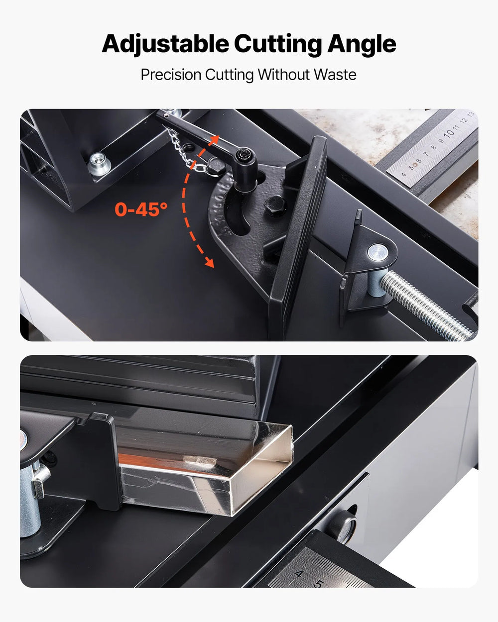 Adjustable cutting angle infographic (0-45°)