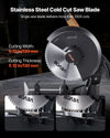 Stainless steel cold cut saw blade infographic (5.12 in cutting width/thickness)