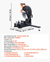 VEVOR chop saw dimensions and key specs infographic (30.31 x 21.26 x 26.77 in)